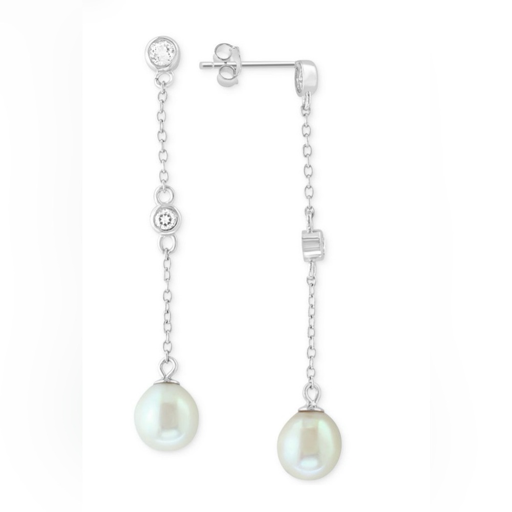 NWT EFFY Sterling Silver Pearl Drop Earrings - White Pearl